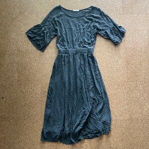 Grey Midi Dress with Ruffle Sleeves